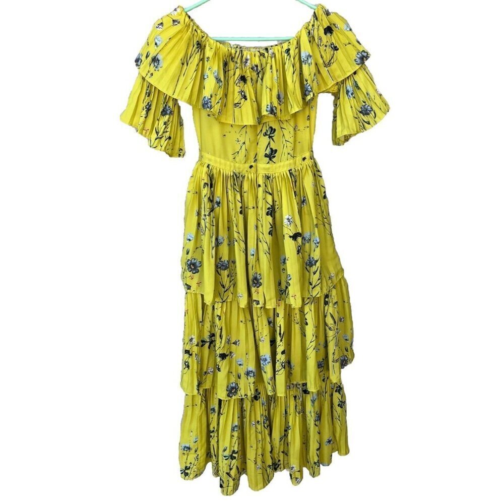Few moda Women's Yellow Floral Off the Shoulder Pleated Maxi Dress Size S NWOT - Picture 13 of 16